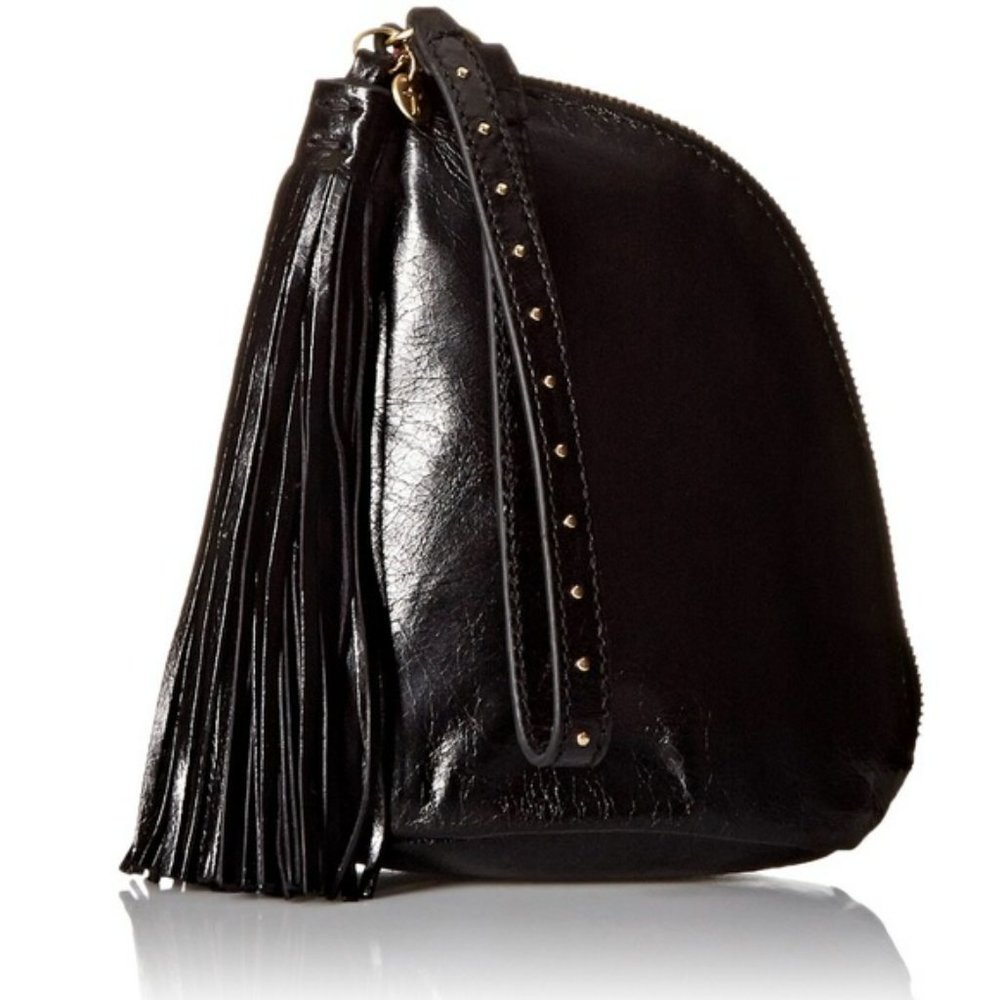 Hobo | Black Leather Twilight Triangle Wristlet with Tassel